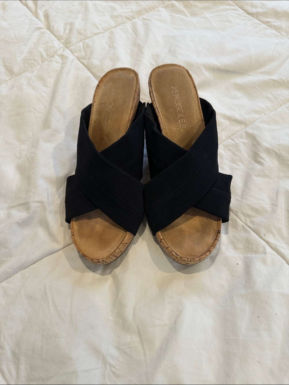 Eric Michael Black Crisscross Cork-Effect Wedge